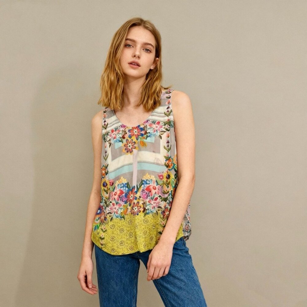 NWOT Johnny Was Tabitha Top Tank Reversible Butterflies Flowers Botanical Sz S